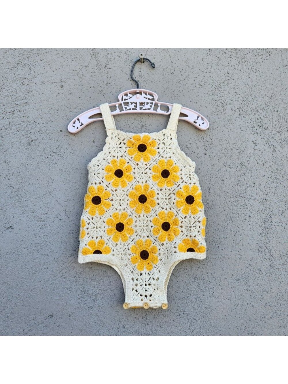 Cotton Crochet Sunflower Romper Baby Size 12M Rylee Faith Designs